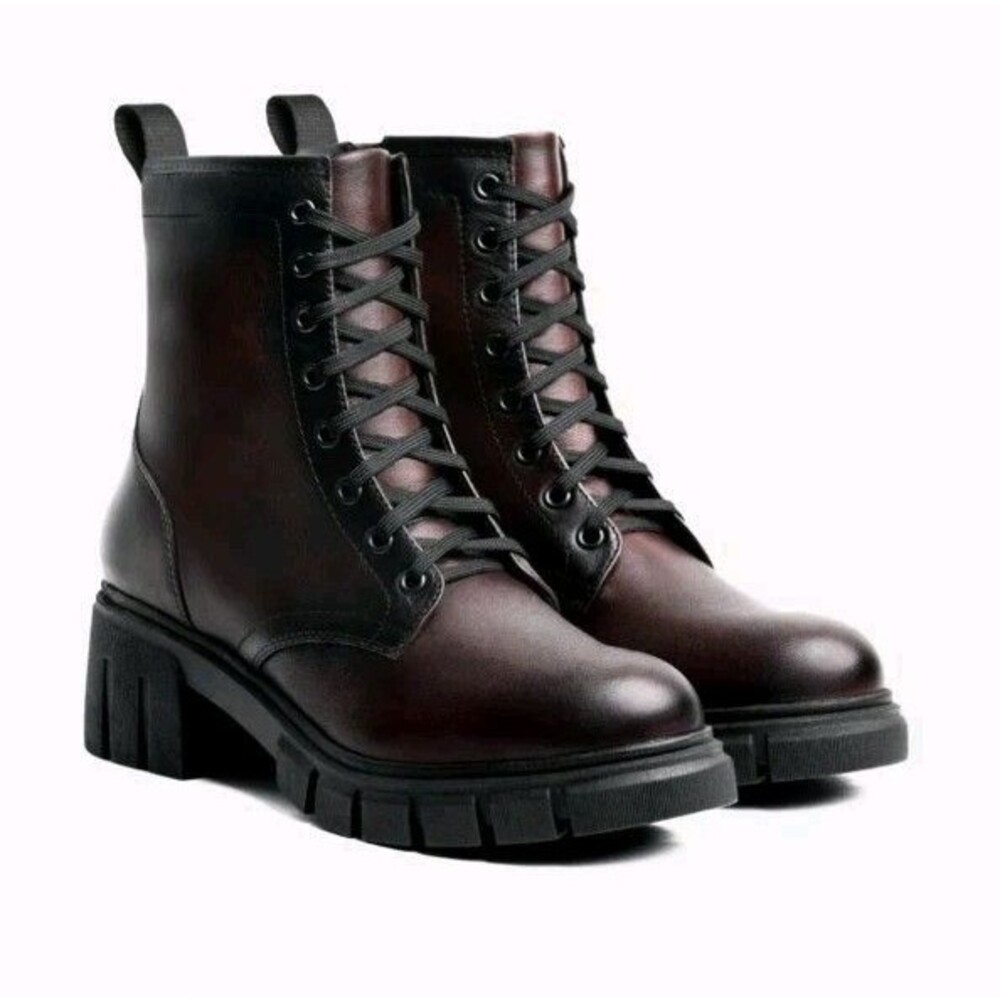 Thursday Boots Combat Coda Black Cherry Leather Lace-Up Zip Boots 7.5 Chunky Lug